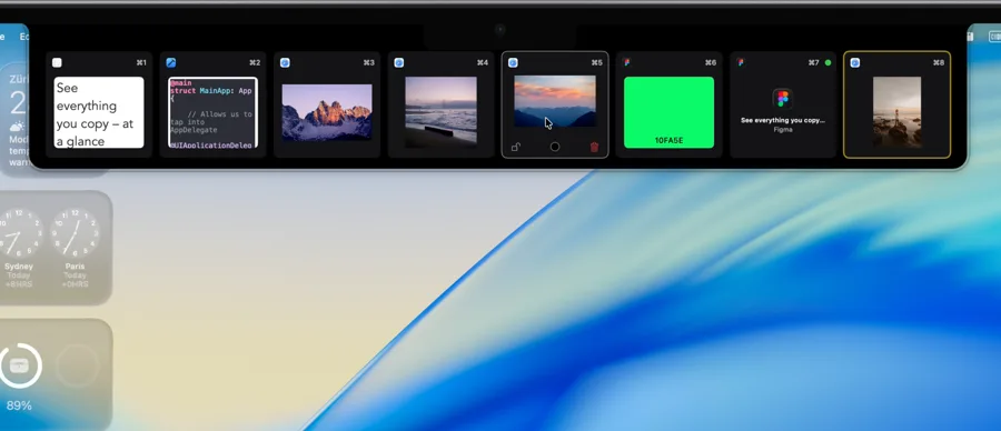 Snippet screenshot: The notch open with eight recent copies